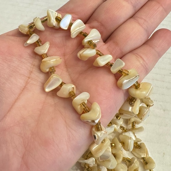 Vintage Artisan Mother of Pearl and Beaded Butterscotch Necklace Handmade - Picture 13 of 16